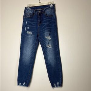 Women's Distressed High Rise Relaxed Fit Blue Jeans Size 4